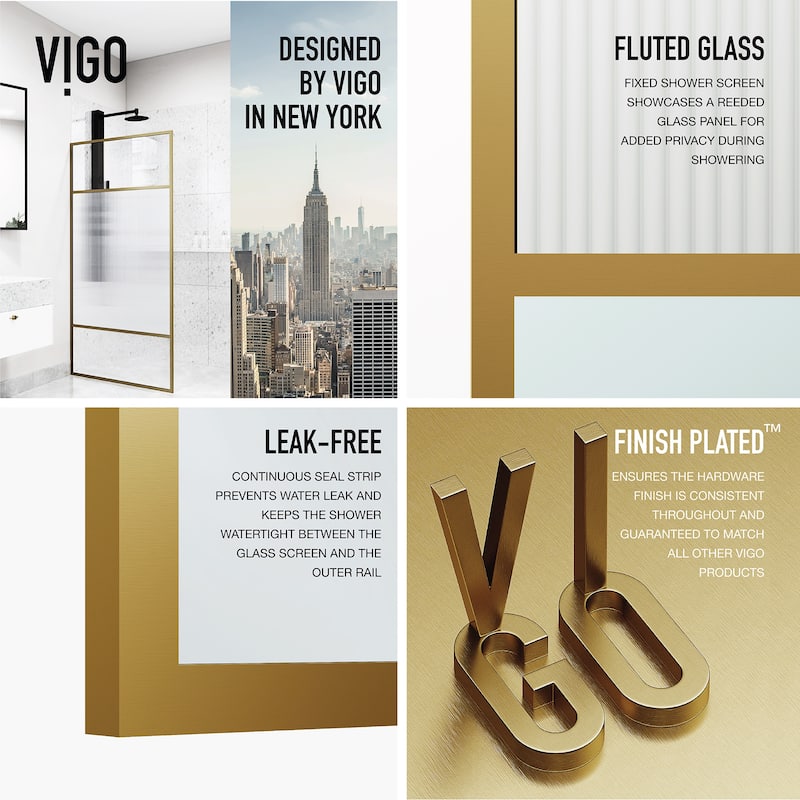 VIGO Essex 34" W x 74" H Framed Fixed Shower Screen