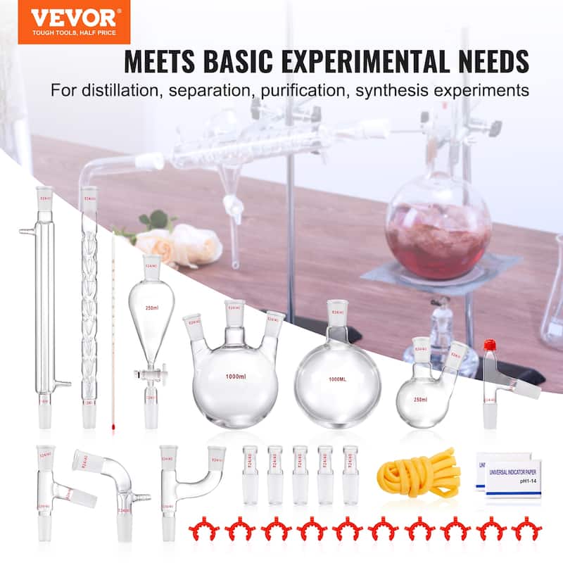 VEVOR Lab Distillation Kit，29/14/32 pcs Set of Glassware Equipment ...