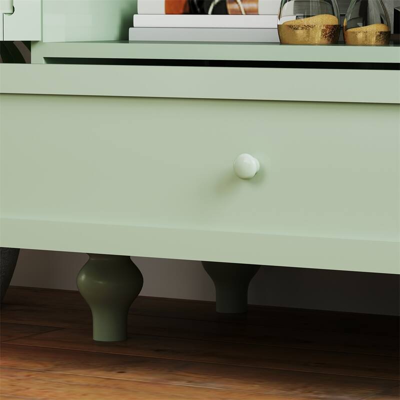 Buffet Cabinet w/Double Glass Doors &Drawer,Storage Sideboard Cupboard