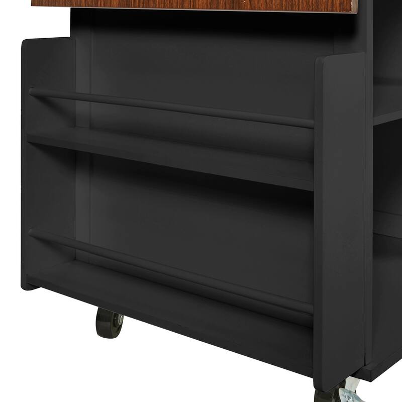 39.3" Farmhouse Kitchen Island with Drop Leaf, Towel Rack & Rolling Cart