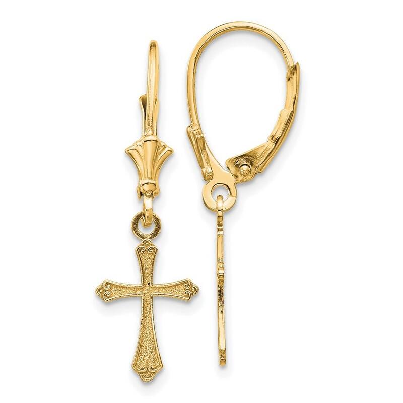 Curata 14k Yellow Gold Mini Cross Scroll Tips Leverback Earrings - 29.62x9mm