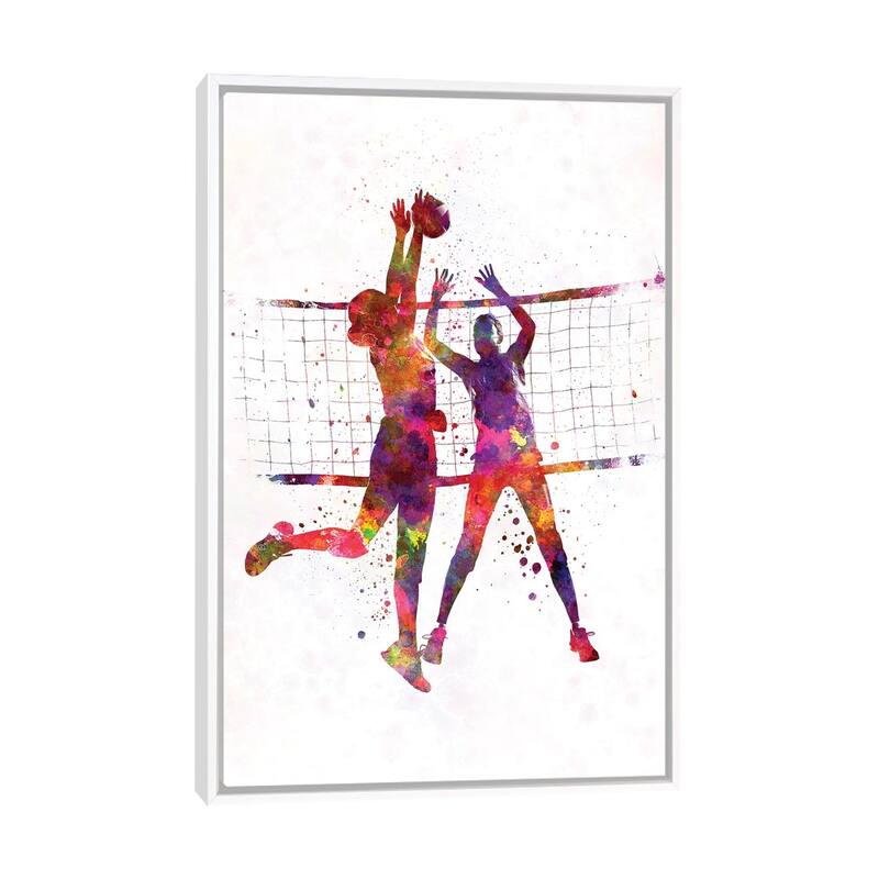 iCanvas "Women Volleyball Players In Watercolor" by Paul Rommer Framed Canvas Print - White - 26x18