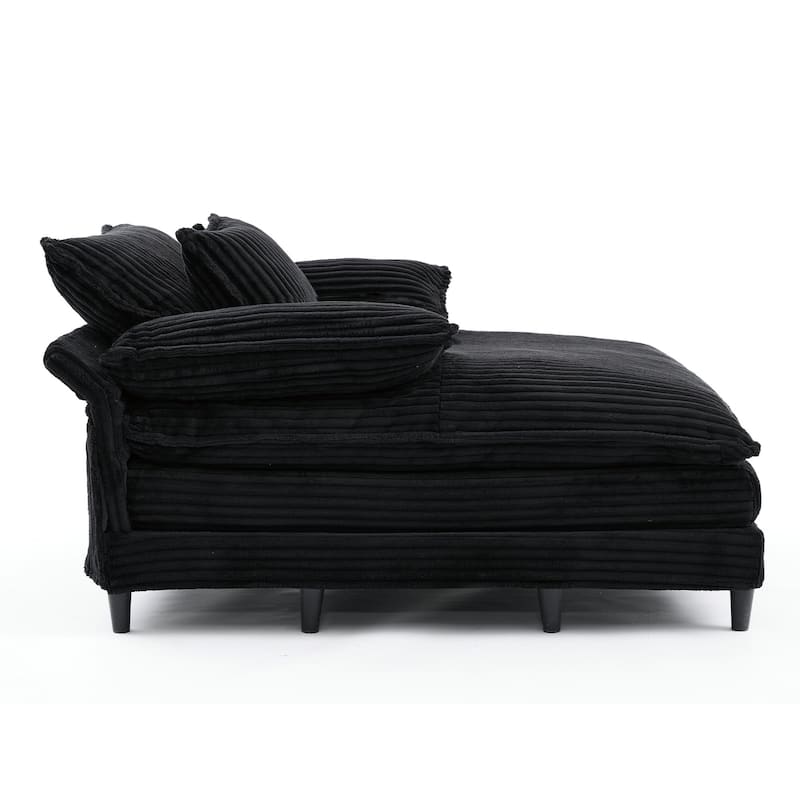 Reclining Sleeper Sofa Bed Single Chaise Lounge Corduroy Upholstered Lounge Couch Chair with Adjustable Backrest and Pillows