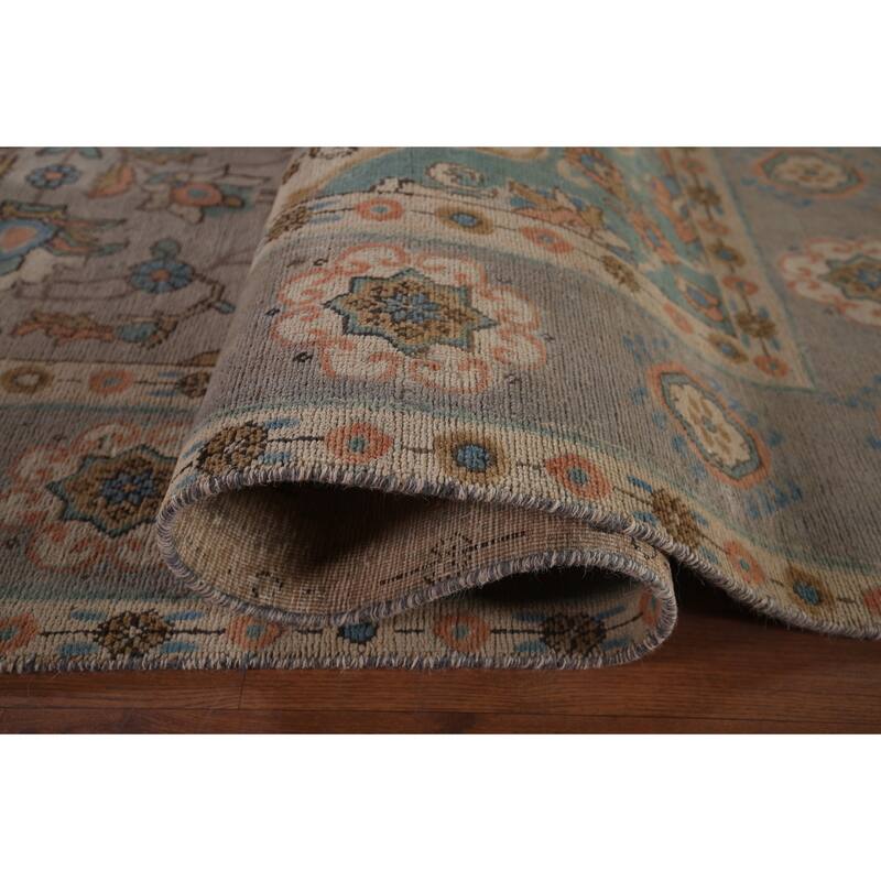 Geometric Gray Tabriz Persian Vintage Area Rug Handmade Wool Carpet - 9'11"x 13'4"