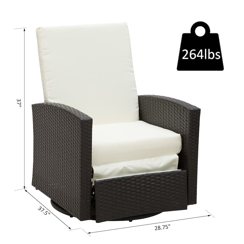 Outsunny Outdoor Cushioned Swiveling PE Wicker Recliner Chair