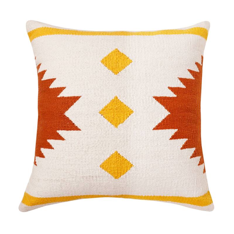 Hand Woven Geometric Square Throw Pillow - 20" - White and Yellow