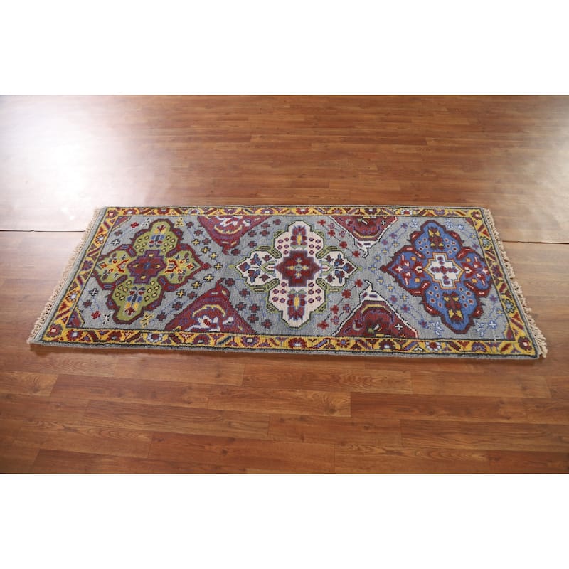 Geometric Kazak Indian Accent Area Rug Handmade Wool Carpet - 2'6"x 5'10"