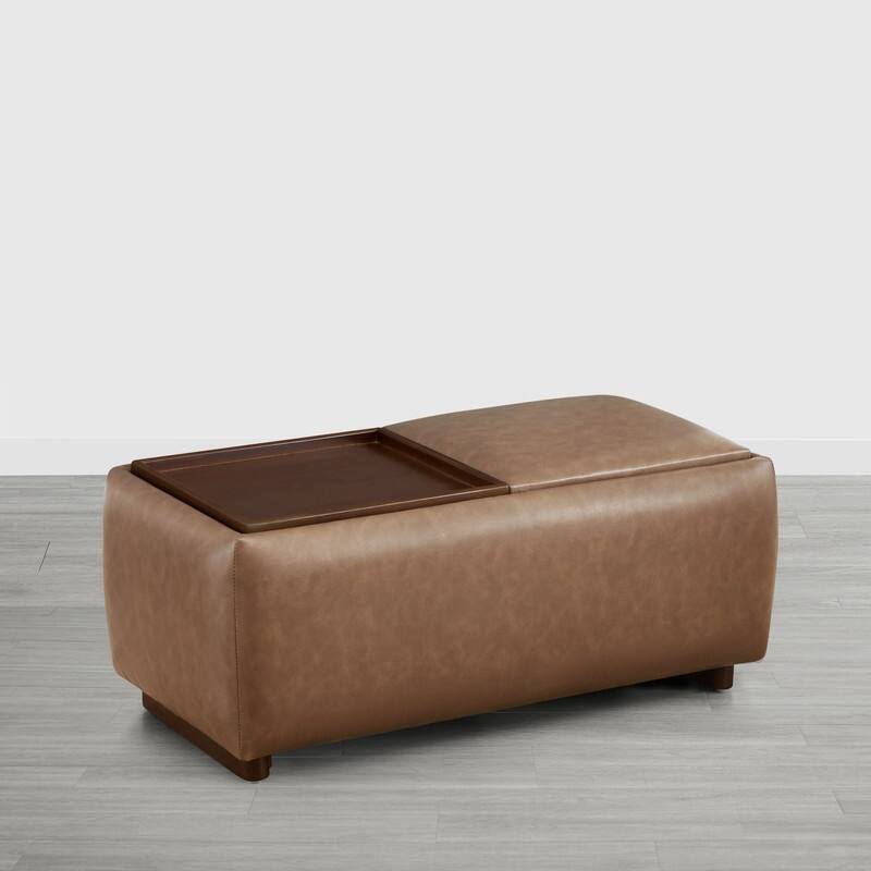 Spruce & Spring Bart Storage Ottoman Bench Rectangle Footrest - Single - Saddle Brown-Faux leather