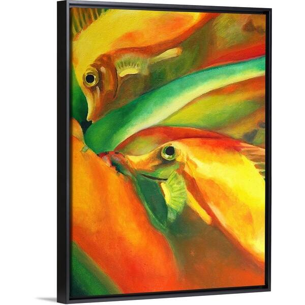 Shop Oil On Canvas Painting Of Fishes In Red Green And Yellow