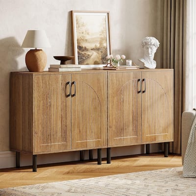 59" Sideboard Buffet Cabinet Set of 2, Farmhouse Storage Accent Cabinet with Doors & Adjustable Shelves