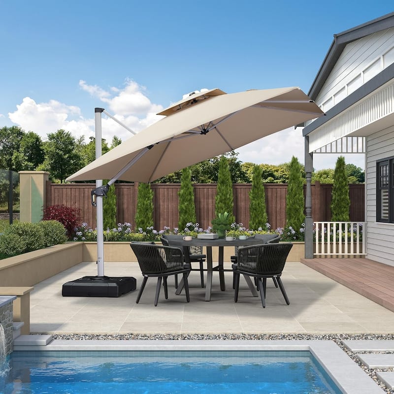 PURPLE LEAF 9 x 11ft Outdoor Rectangle Large Cantilever Umbrella with Base Included