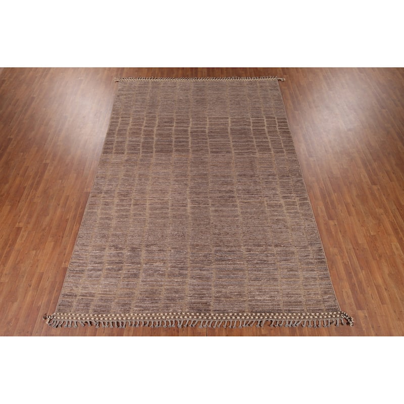 Hand Knotted Oriental 100% Wool Carpet Modern All-Over Brown Moroccan Area Rug - 13' 1'' X 8' 9''