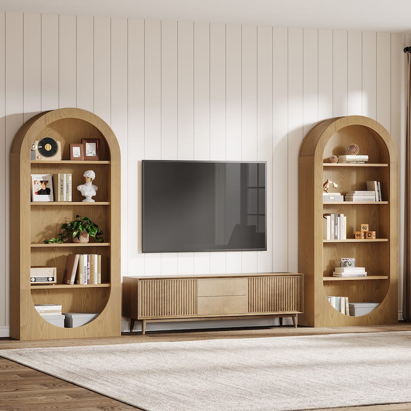 70.9" Arched Tall Bookshelf with Open Shelves for Living Room