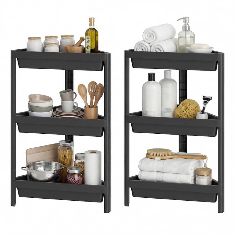 Gymax 2-Pack 3-Tier Shelf w/Detachable Design & Drainage Holes - Black