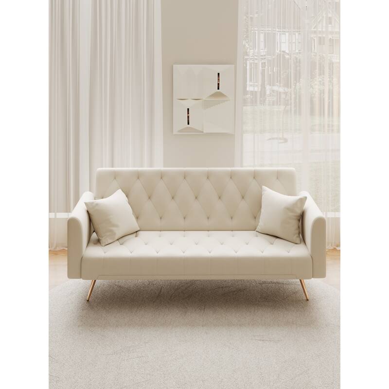 Roomfitters 71-Inch Velvet Convertible Futon Sofa Bed, Modern Loveseat Sleeper Couch with Gold Legs for Small Spaces