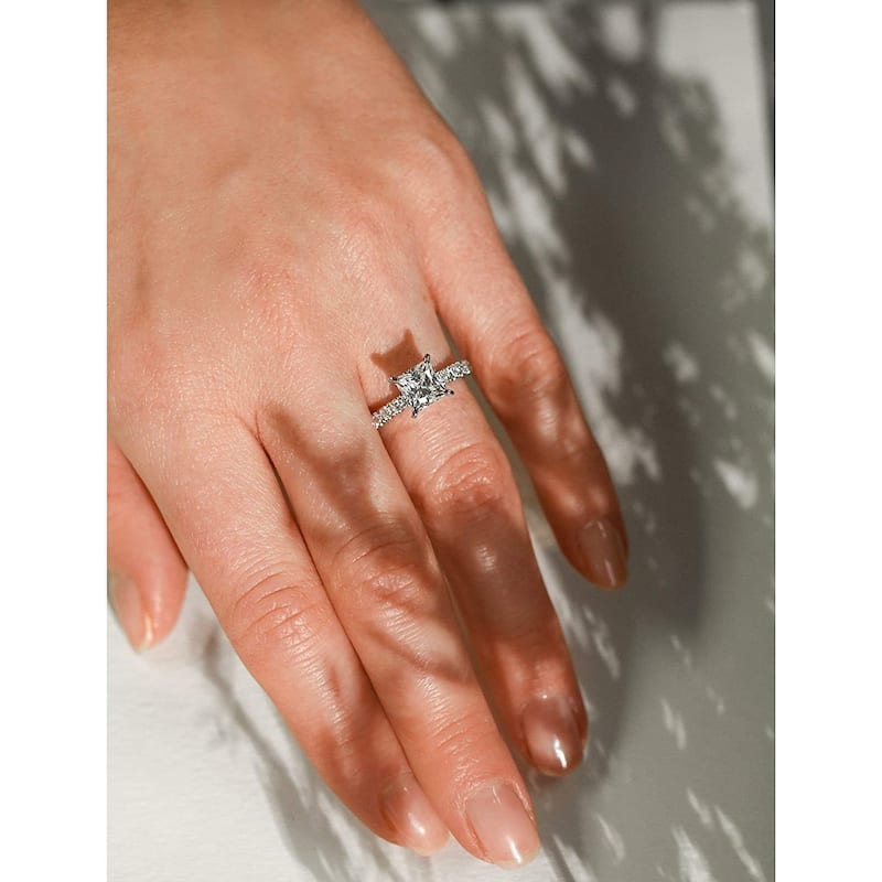Annello by Kobelli 14K Gold 1.5ct Princess Moissanite Comfort Fit French Pave (HI/VS, GH/I)