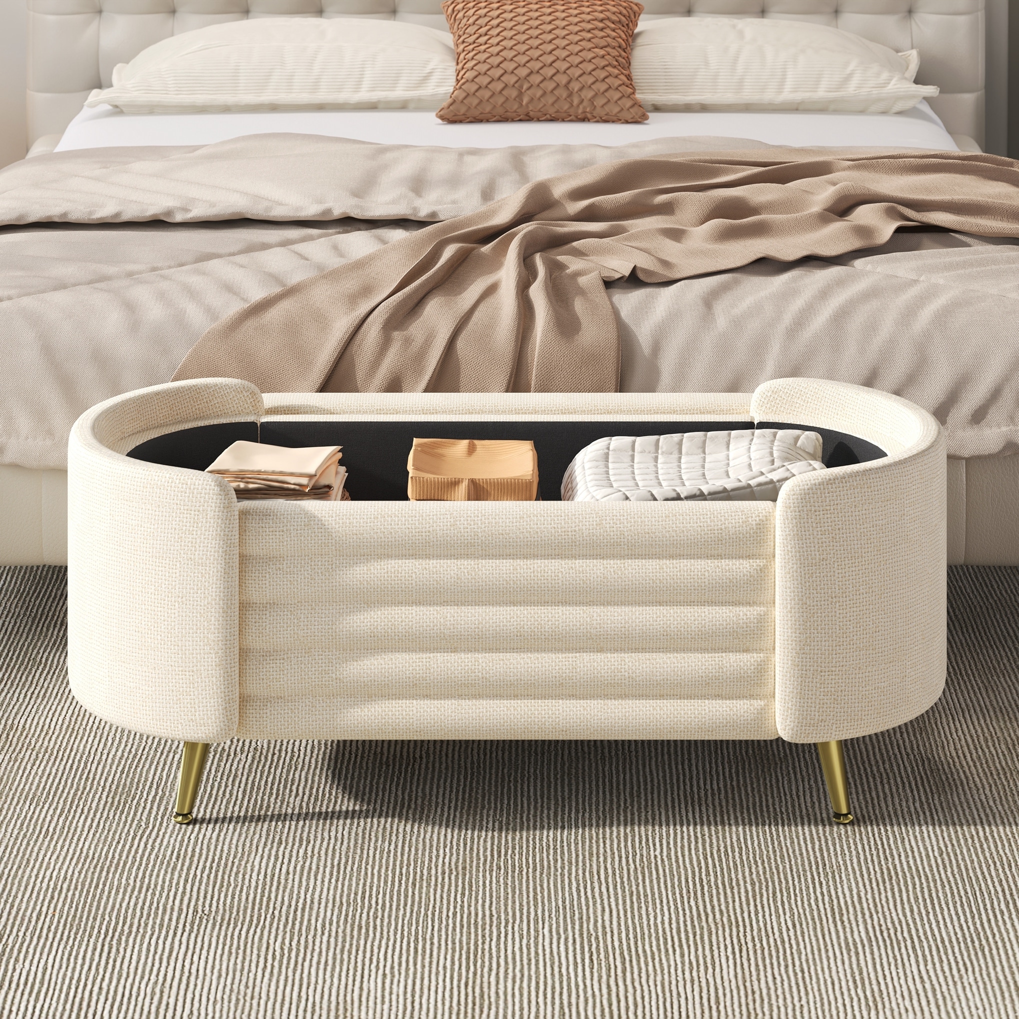 Modern Storage Ottoman Upholstered Storage Bench End of Bed Bench Entryway