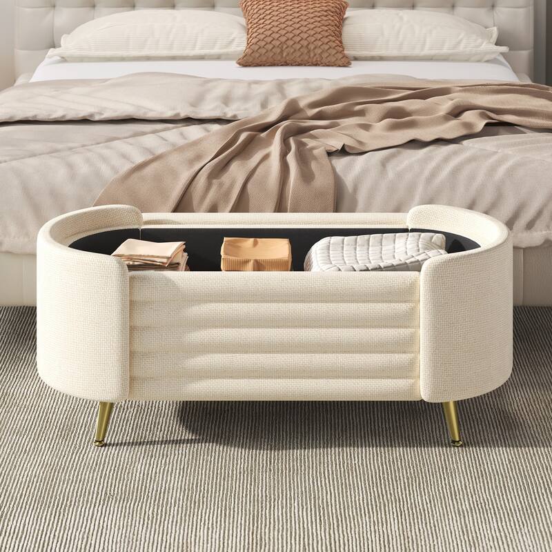 Modern Storage Ottoman Upholstered Storage Bench End of Bed Bench Entryway