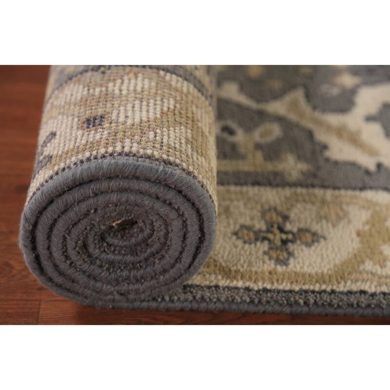Transitional Gray Oushak Indian Runner Rug Hand-Knotted Wool Carpet - 2'6" x 9'10"