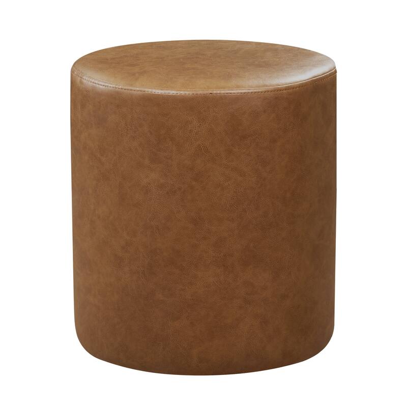 Adeco 15" Faux Leather Round Ottoman Upholstered Footrest Stool for Living Room
