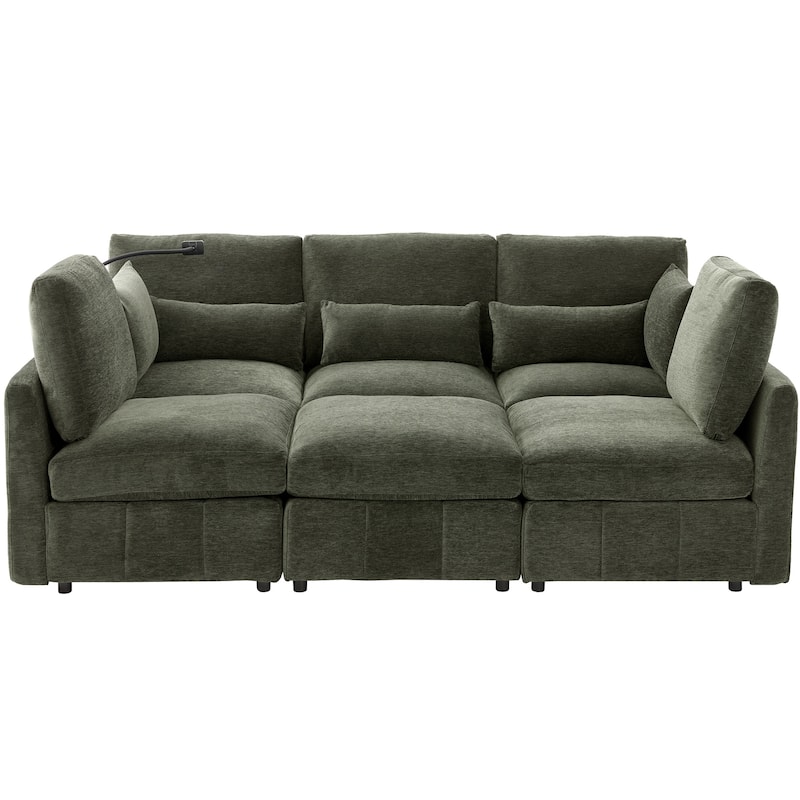 Roomfitters Modular U-Shaped Sectional Sofa Bed with Ottoman, USB Ports and Phone Holder for Living Room