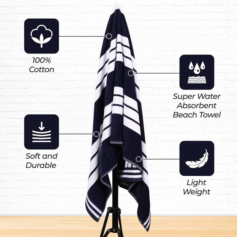 Superior Striped Large Oversized Cotton Beach Towel - Set of 2