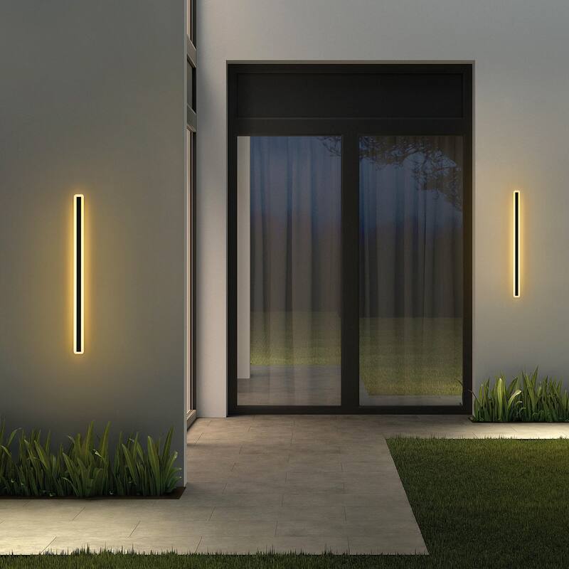 Modern Black Linear Rectangular Strip Exterior Sconce Integrated LED Waterproof IP65 Outdoor Wall Light