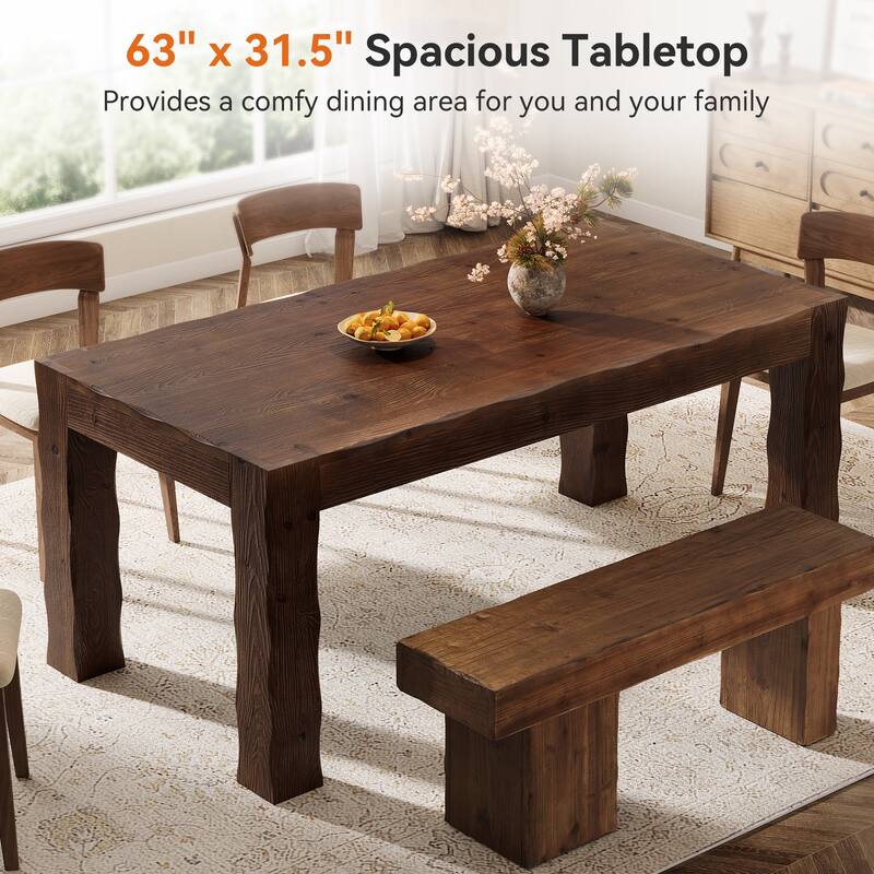 63-Inch Solid Wood Dining Table for 4-6 - 31.5" D x 63" W x 29.92" H