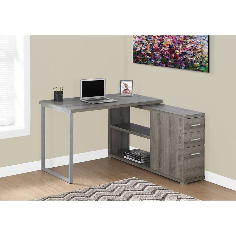 L-Shaped Computer Desk with Storage Drawers, Adjustable Shelf, Metal Base