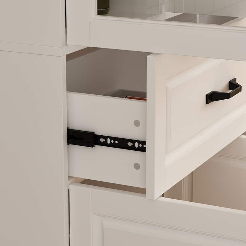Large White Buffet Elegant Kitchen Cabinet with Glass Doors Dislplay
