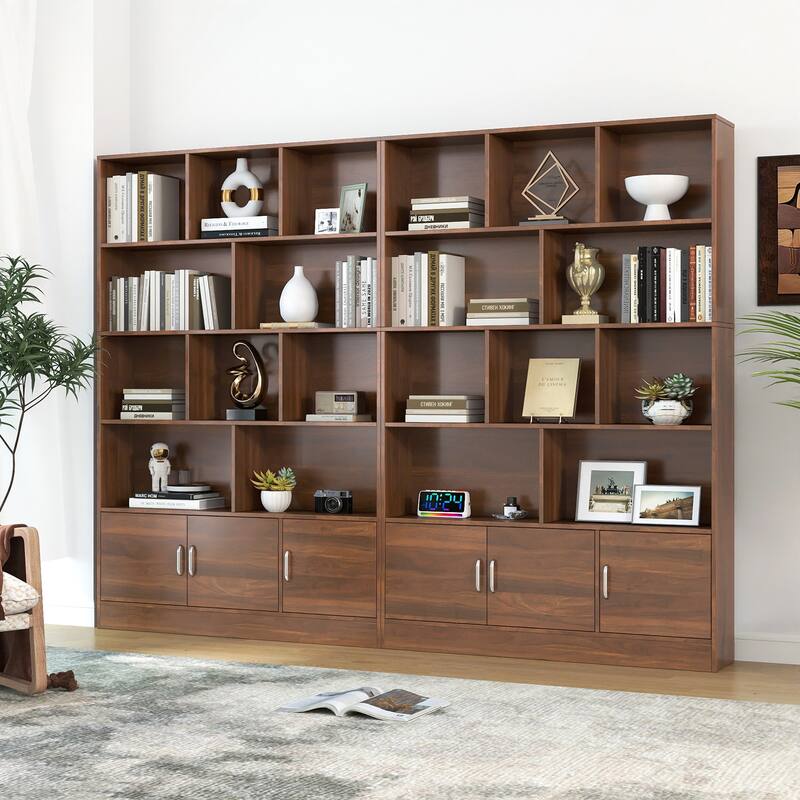 4-Tier Open Shelf Bookcase with Cabinet for Living Room and Office