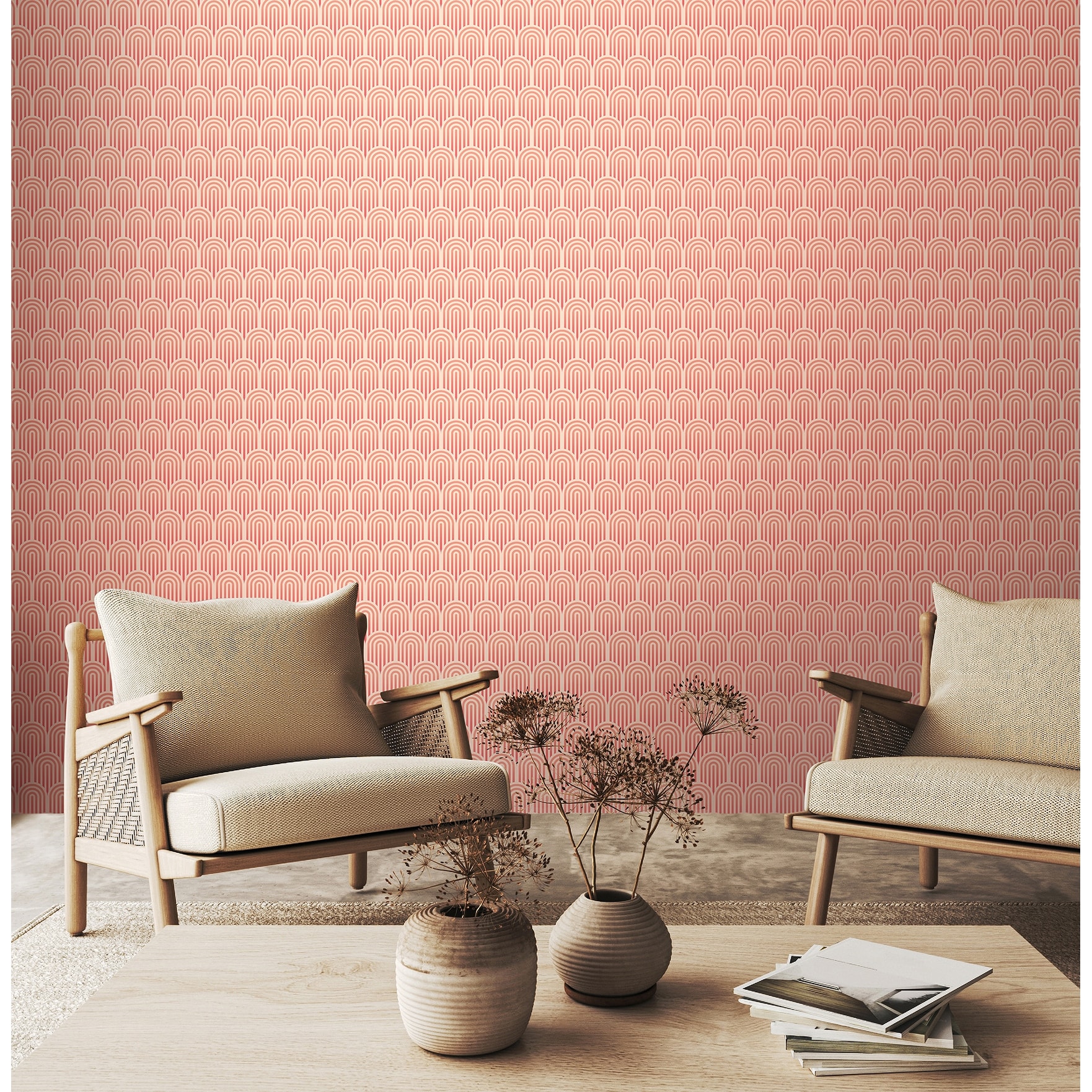 blush pink wallpaper living room
