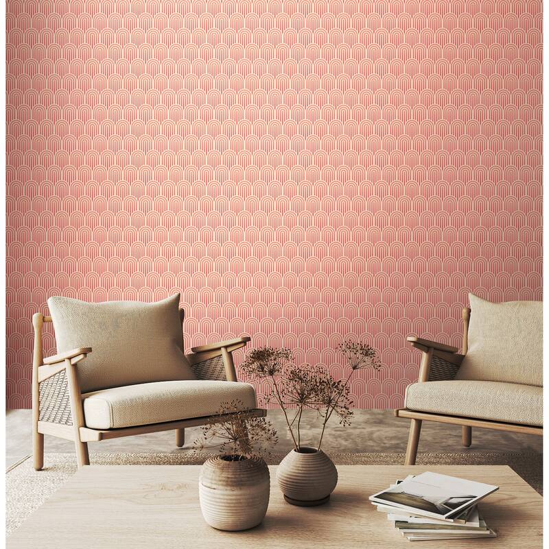 Hoopla Walls Retro Arch Blush Pink Peel and Stick Wallpaper - N/A