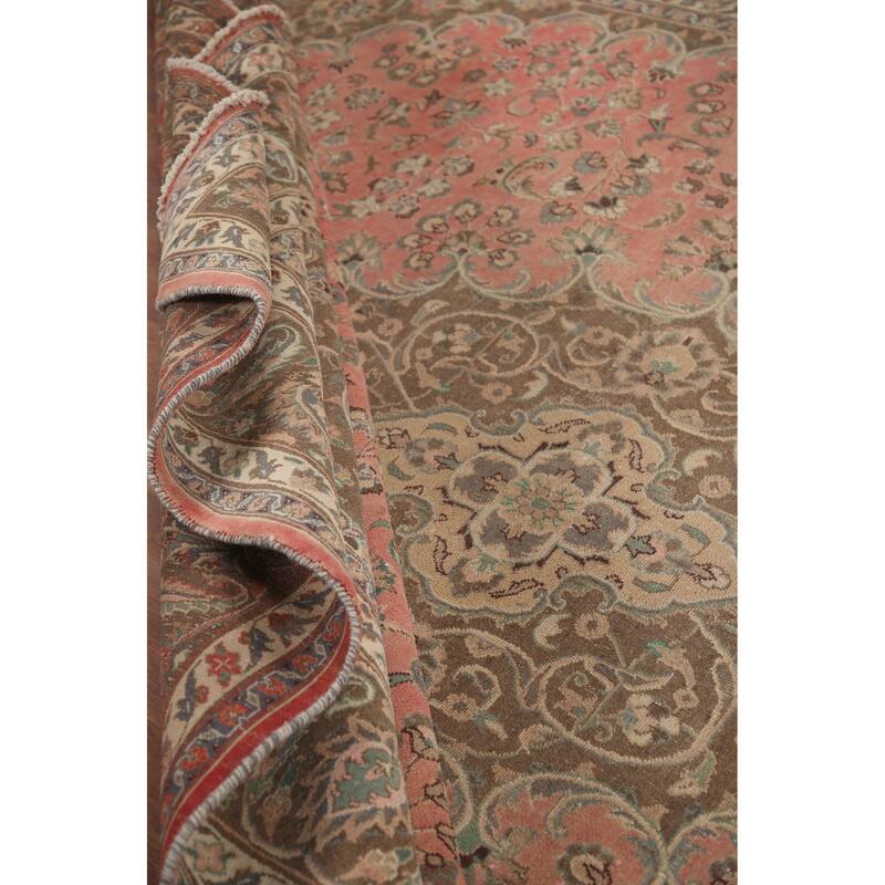 Hand Knotted Oriental 100% Wool Carpet Traditional Floral Pink Mashad Area Rug - 13' 0'' X 9' 7''