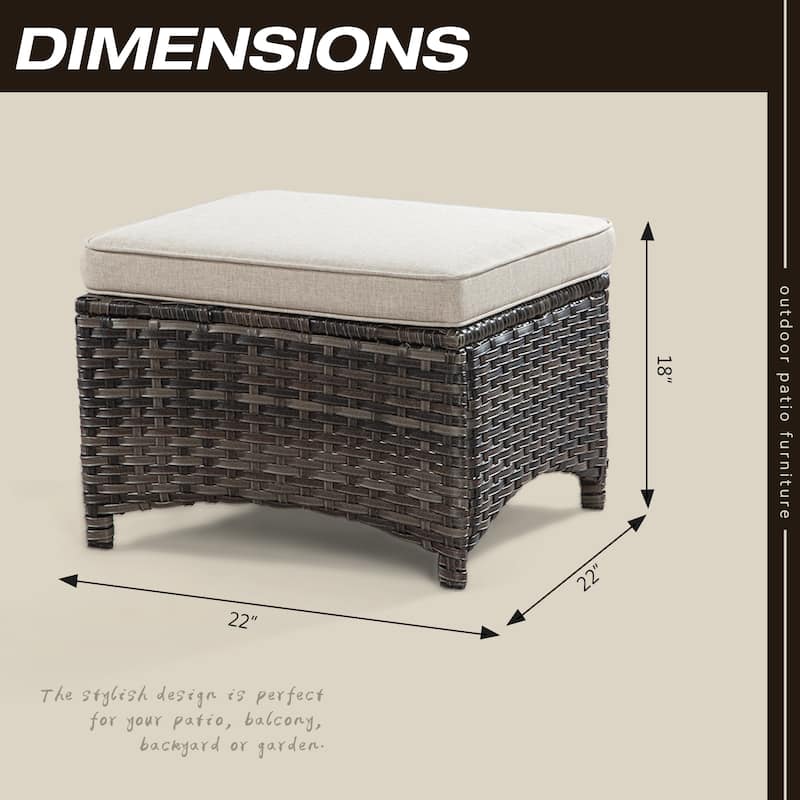 Cozywor 2-Piece Wicker Outdoor Patio Ottoman Set with Cushions