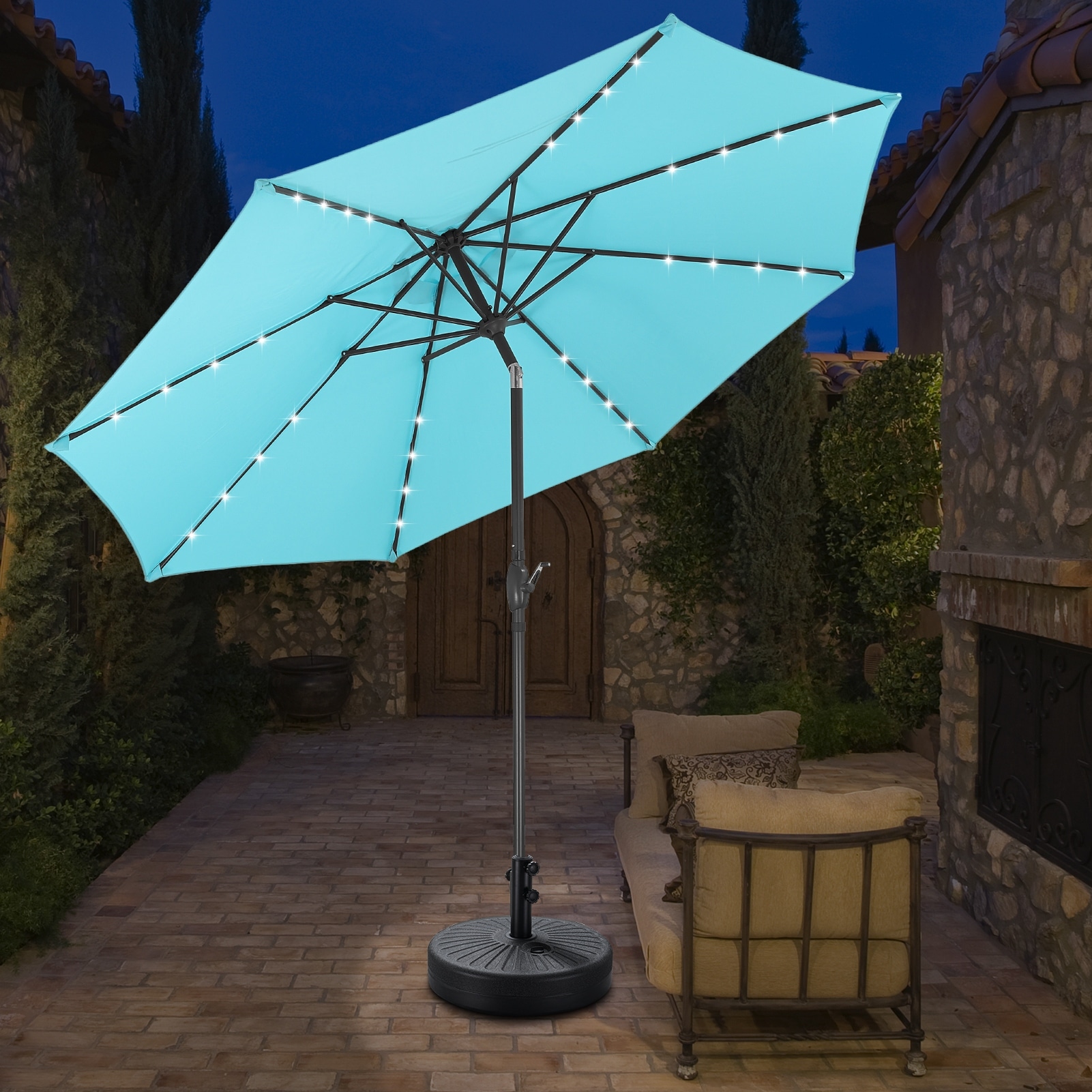 Ainfox 10ft Patio Umbrella with Lights Outdoor Solar Umbrella