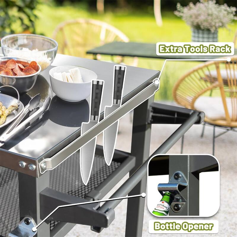 3-Shelf Outdoor Grill Table, Grill cart with Wheels, Outdoor Pizza Oven and Food Prep Table