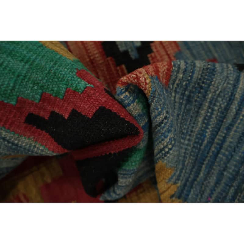 Hand Woven Oriental 100% Wool Carpet Southwestern Modern Navy Blue & Blues Kilim Area Rug - 7' 9'' X 4' 11''