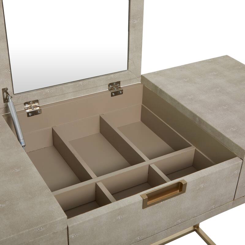 Wood Vanity with Stool with Hidden Mirror - Light Gray - Roche River Decor - 18"Wx45"Lx33"H