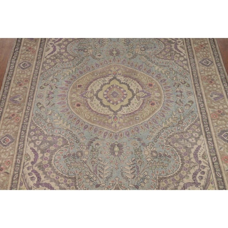Traditional Blue Medallion Tabriz Persian Rug Hand-Knotted Wool Carpet - 8'2"x 11'0"