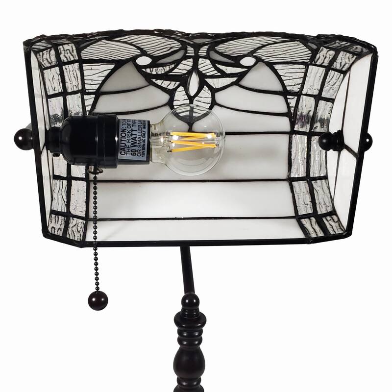 Dark Brown Resin Table Lamp with White Silver-Stained Glass Shade - 11” x 13” x 16” (D x W x H)