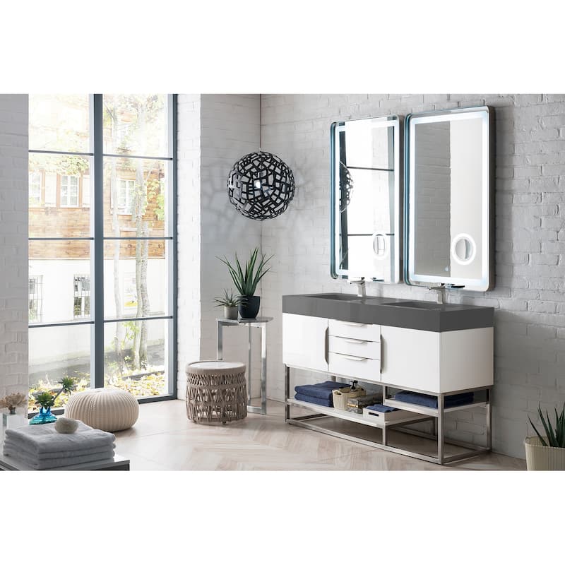 James Martin Vanities Columbia 59" Double Vanity, Glossy White with Brushed Nickel Hardware