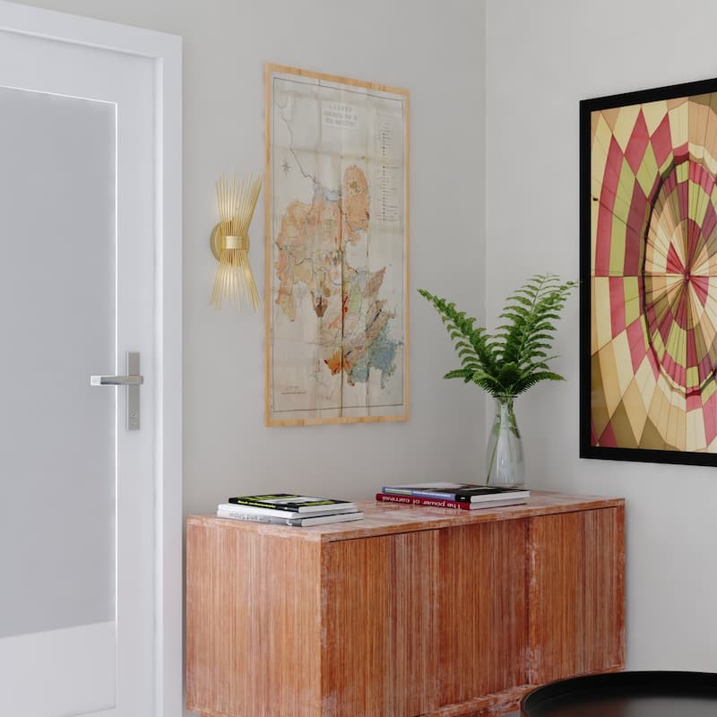 Mid-Century Wall Sconce - Dimmable Candelabra Lighting, Gold Finish, Reversible Mount, 6.5" Wide - 15.5