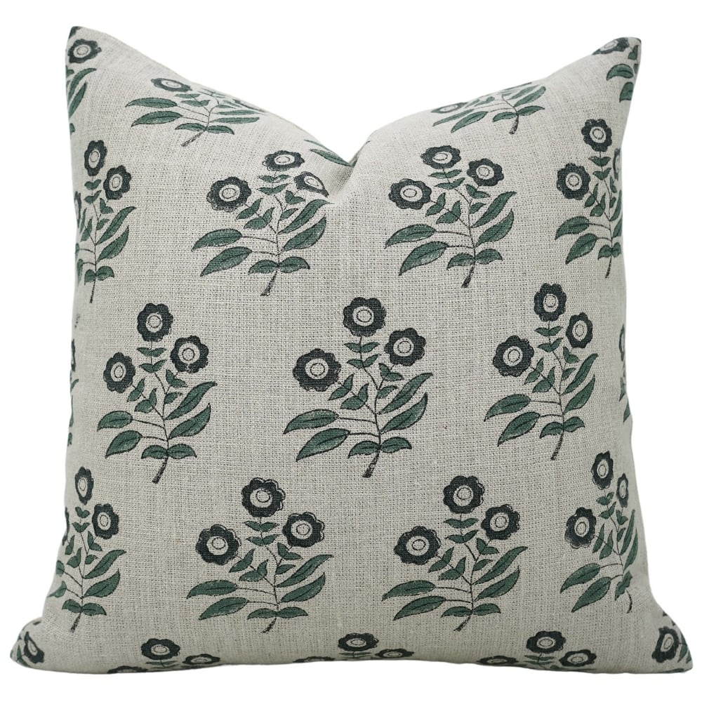 Linen Farmhouse Block print pillow Cover - Titli