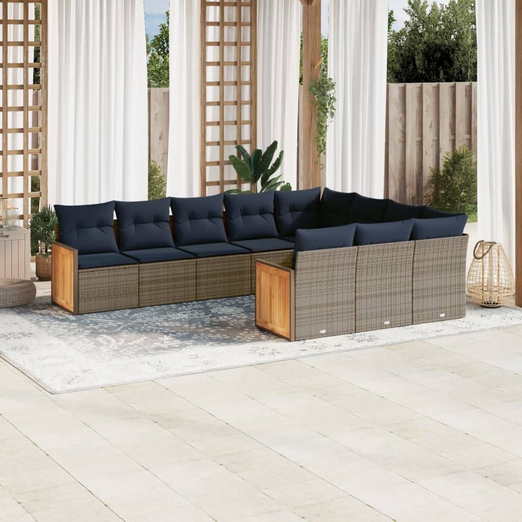 vidaXL 10/11 Piece Patio Sofa Set with Cushions Black/Gray Poly Rattan - 24.4 x 24.4 x 27.2