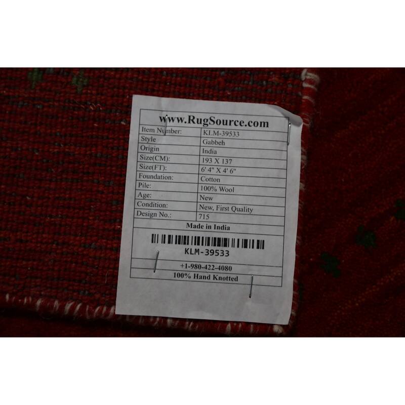 Modern Tribal Gabbeh Indian Rug Handmade Orange Wool Carpet - 4'6" x 6'4"