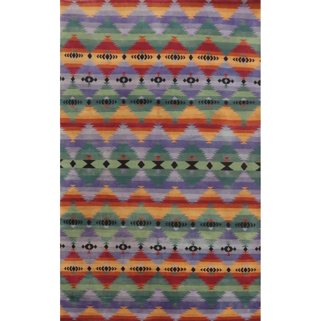 Hand-knotted Tribal Wool Multi-Colored Geometric Oriental Area Rug - 9' 0'' X 6' 1''