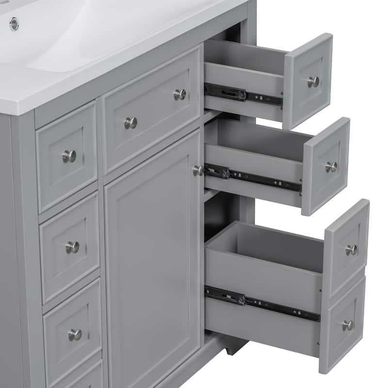 Roomfitters 36" Bathroom Vanity with Sink Combo, Cabinet with 6 Drawers and Door, Solid Wood, MDF Board