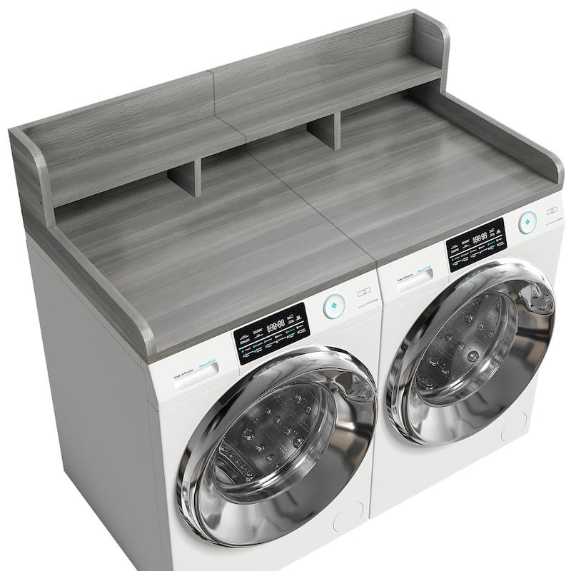 Washer Dryer Countertop, Laundry Wood Shelf Topper with Edge, 54" Width x 27.5" Depth Double Layer Organizer