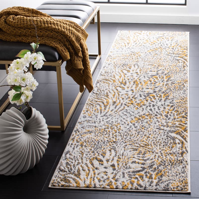 SAFAVIEH Amsterdam Vathsala Modern Abstract Rug - 2'3" x 8' Runner - Beige/Gold